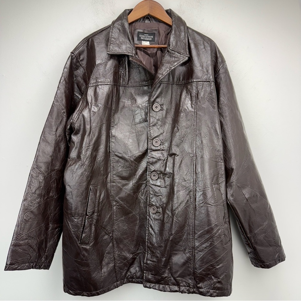 Vintage Haband size XL Men’s Brown Leather Patchwork Button Up Jacket